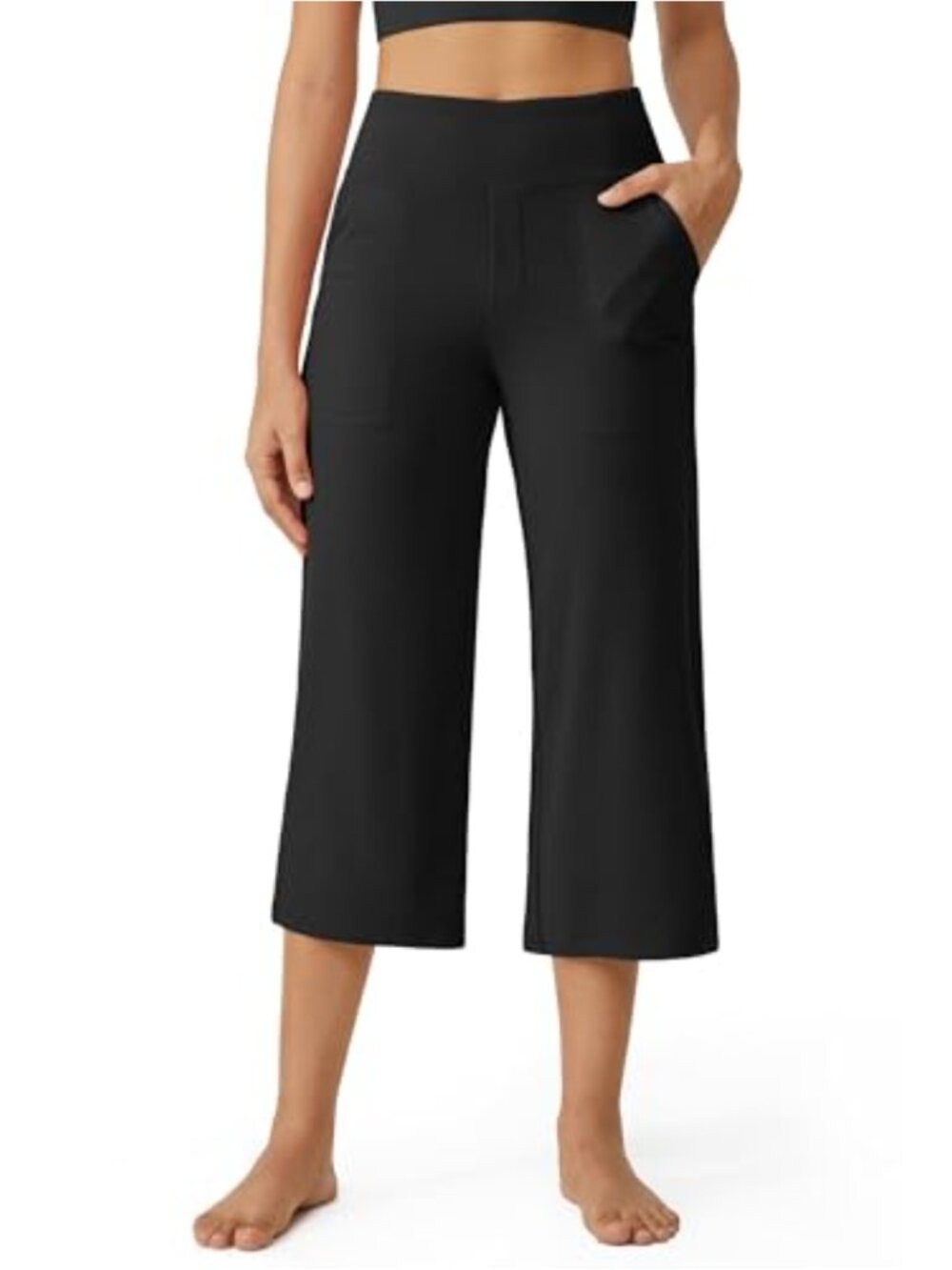 G4Free Wide Leg Capri Pants Yoga Cropped High Rise Pull On Pockets